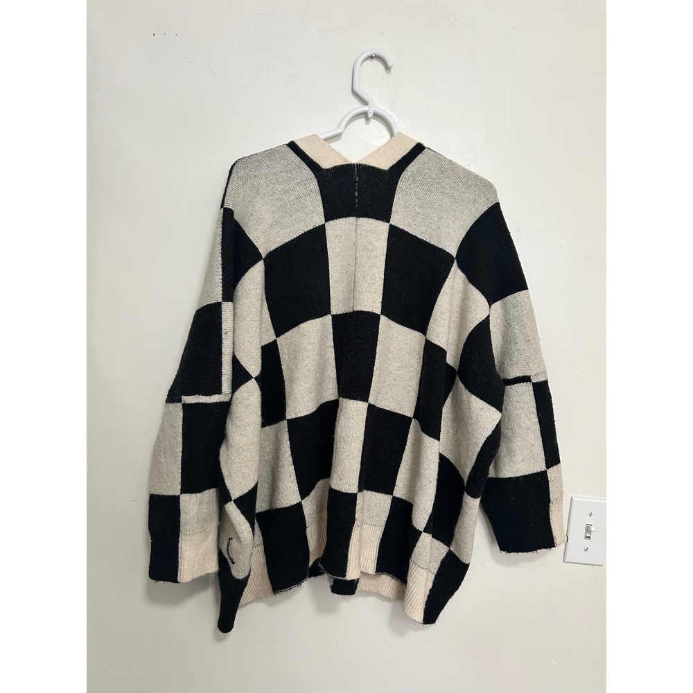 Dressed In Lala Black Cream Checkered Oversized Cardigan Sweater TAS526 Small - Picture 3 of 8